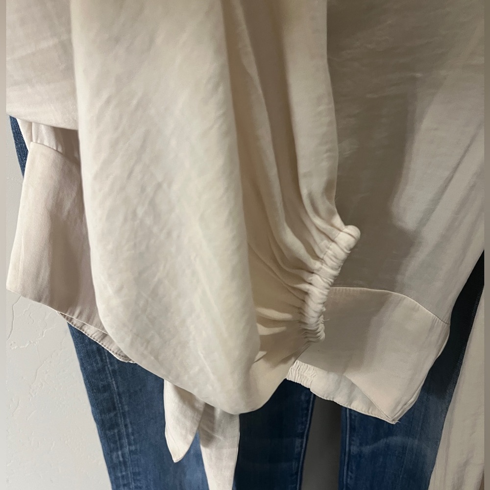 Free People Romantic Tie-front Business Blouse Crop Ivory Beige - Picture 5 of 7